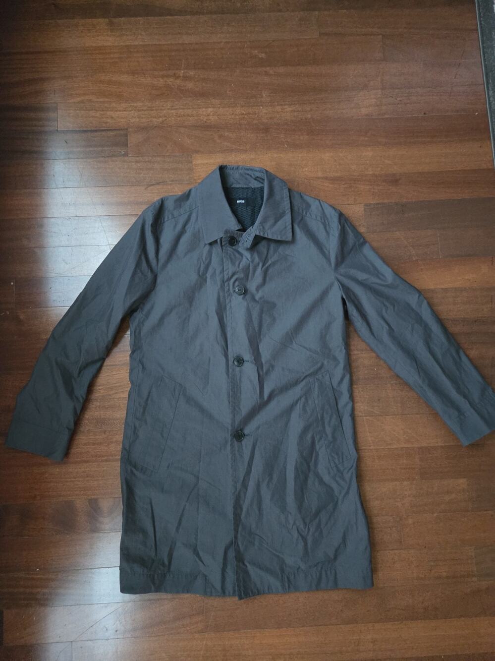 Hugo Boss Trench Coat Mens 38R Gray Button Up Jacket
